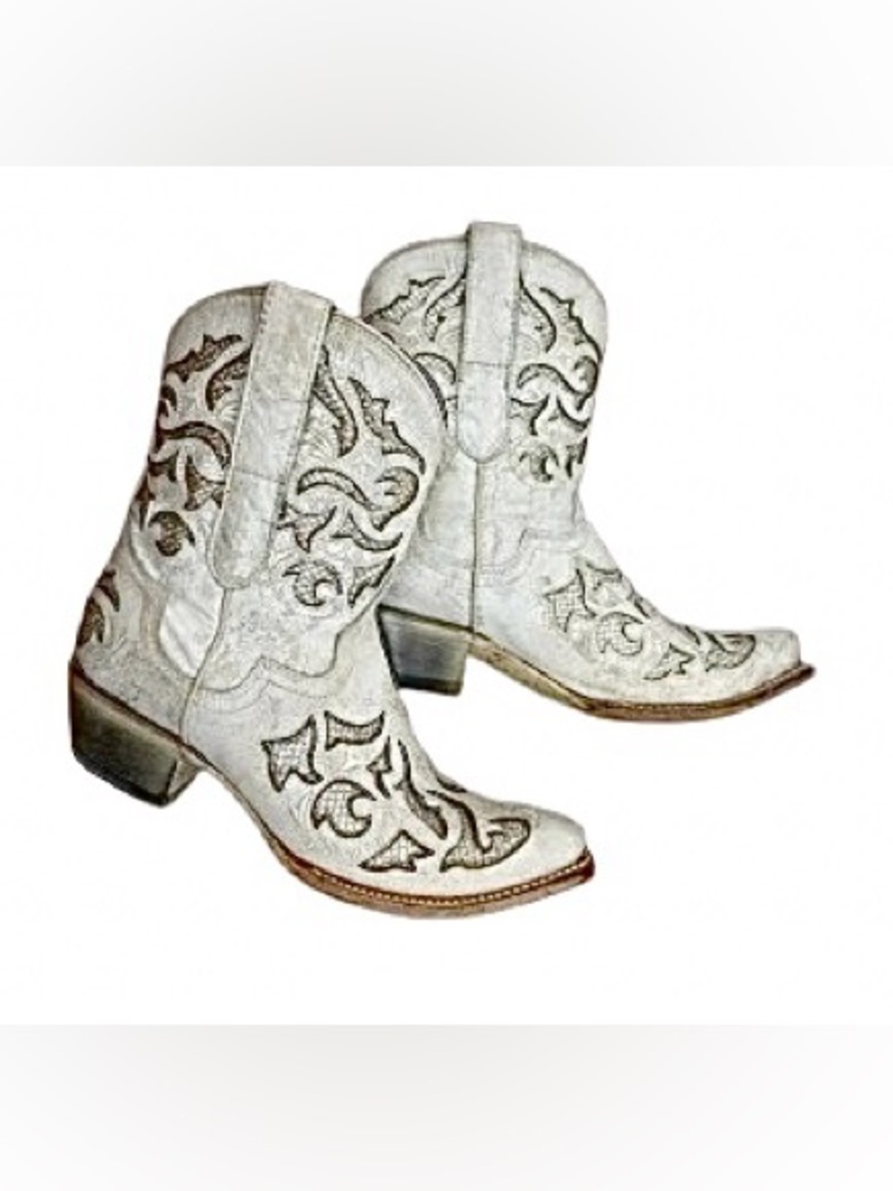 J.B. Dillon Reserve White Rhinestone Distressed Glitter Inlay Western Boots Sz 8